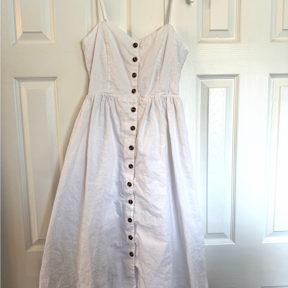 H&M White Midi Button-Front Dress